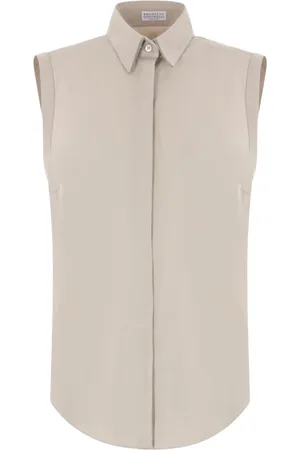 Brunello Cucinelli Bluser & Skjorter, Dame, Lyserød, XL, Bomuld, Stretch Cotton Poplin Ærmeløs Skjorte