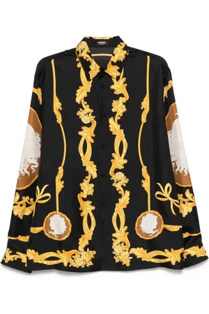 VERSACE Skjorte, Herre, Flerfarvet, L, Sort Button-Up Klassisk Krave Skjorte