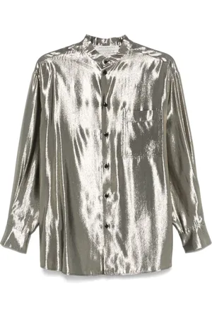 Serafini Bluser & Skjorter, Dame, Grå, S, Polyester, Elegant Grøn Silkeblandings Skjorte