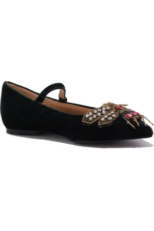 VICOLO Sko, Dame, Grøn, 36 EU, Velvet ballerina sko med patch strass