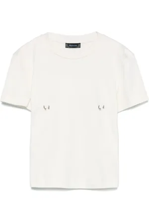 MUGLER Top, Dame, Hvid, S, Bomuld, Hvid T-shirt med Rund Hals og Korte Ærmer