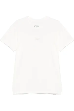 Maison Margiela Top, Herre, Hvid, 2XL, Bomuld, Hvid Signature Logo Rundhalset T-shirt