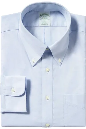 Brooks Brothers Skjorte, Herre, Blå, 3XL, Bomuld, Lys Blå Slim Fit Non-Iron Stretch Bomuld Skjorte med Button-Down Krave