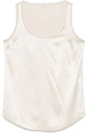 Brunello Cucinelli Top, Dame, Hvid, M, Lys Beige Ærmeløs Top