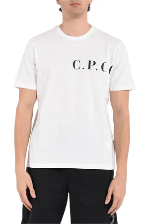 C.P. Company Top, Herre, Hvid, XL, Bomuld, Bomuld Jersey T-shirt med Ribbet Crewneck