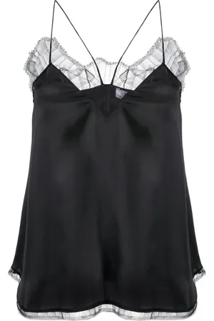IRO Top, Dame, Sort, S, Satin, Sort silke camisole med blondekant