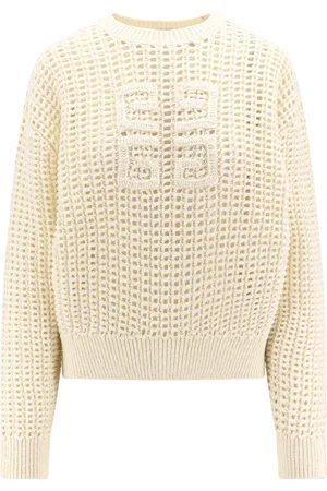 Givenchy Strik, Dame, Hvid, M, Uld, Hvid Ribbet Langærmet Sweater
