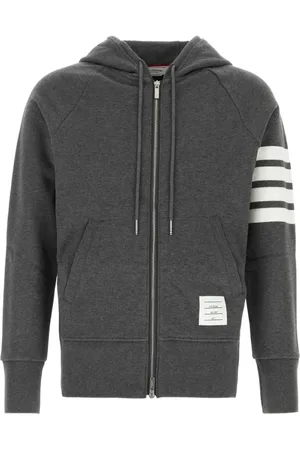 Thom Browne Sweathshirts & Hoodies, Herre, Grå, 2XL, Bomuld, Grå Lynlås Hættetrøje Sweatshirt