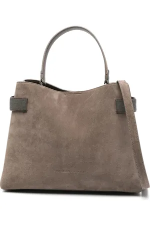 Brunello Cucinelli Taske, Dame, Brun, ONE SIZE, Uld, Taupe Brun Skuldertaske med Håndtag