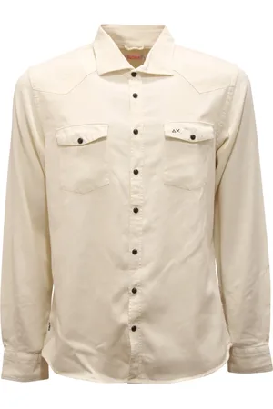 sun68 Skjorte, Herre, Hvid, L, Hvid Gabardine Overdyed Langærmet Skjorte