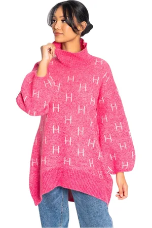 Hest Strik, Dame, Lyserød, S/M, Uld, Lang Sweater Tung Strik Toppe