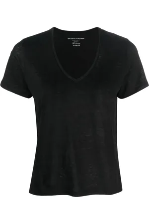 Majestic Top, Dame, Sort, M, Linned, Sort Linned Blandet V-Hals T-Shirt