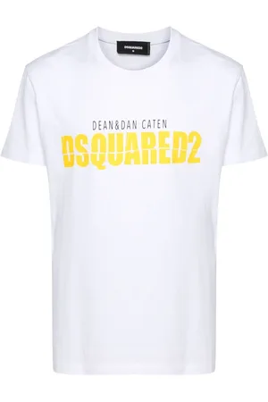 Dsquared2 Top, Herre, Hvid, XL, Bomuld, Gul Logo Print Hvid T-Shirt