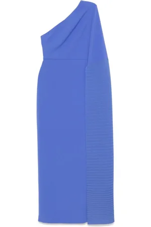 Solace Kjole, Dame, Blå, 2XS, Blå Asymmetrisk Hals Kjole med Slids