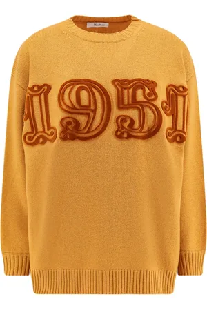 Max Mara Strik, Dame, Gul, S, Uld, Gul Ribstrikket Sweater 1951 Detalje