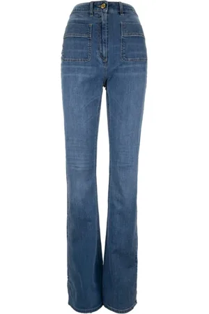 Elisabetta Franchi Jeans, Dame, Blå, W29, Uld, Guld Metal Detalje Lynlås Knaphul Jeans