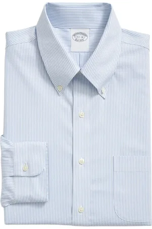 Brooks Brothers Skjorte, Herre, Blå, XL, Bomuld, Almindelig pasform Non-Iron Stribet Pinpoint Button Down Skjorte