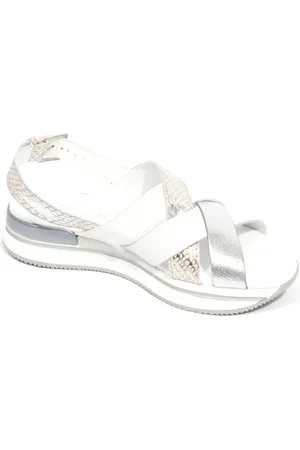 Hogan Sko, Dame, Hvid, 36 EU, Krydsede remme sandal i hvid/sølv