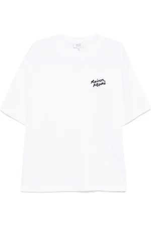 Maison Kitsuné Top, Herre, Hvid, XL, Bomuld, Broderet Logo Hvid T-shirt