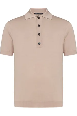 LOW BRAND Top, Herre, Lyserød, S, Uld, Crêpe Polo med Intarsia Detaljer