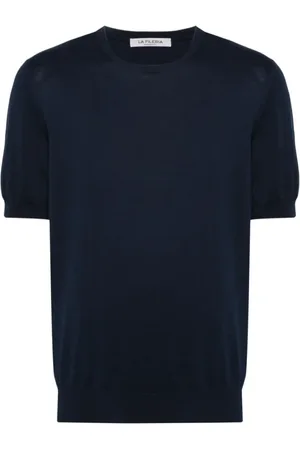 LA FILERIA Strik, Herre, Blå, 4XL, Bomuld, Navy Bomuld Strik T-shirt