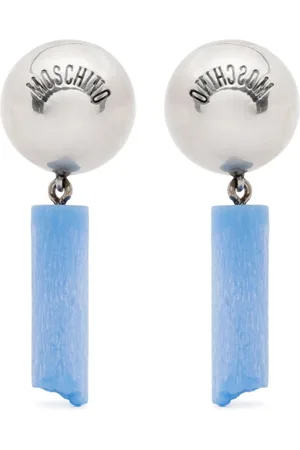 Moschino Tilbehør, Dame, Blå, ONE SIZE, Sølvfarvet Dangle Øreringe Par