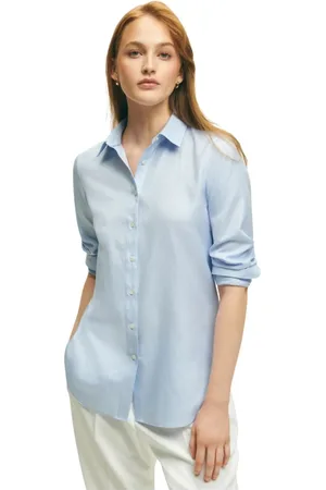 Brooks Brothers Bluser & Skjorter, Dame, Blå, S, Bomuld, Lysblå bomuld luksusskjorte fra Thomas Mason