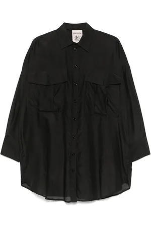SEMICOUTURE Bluser & Skjorter, Dame, Sort, S, Uld, Sort knap-op skjorte med lommer