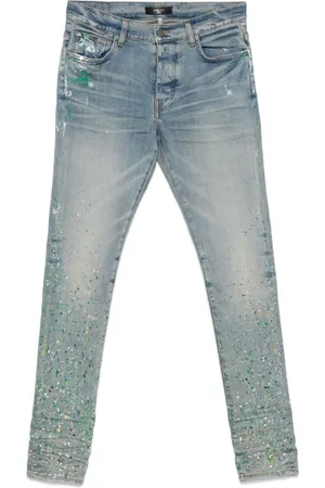 AMIRI Jeans, Herre, Blå, W32, Bomuld, Lyseblå Skinny Jeans med Maling Splatter