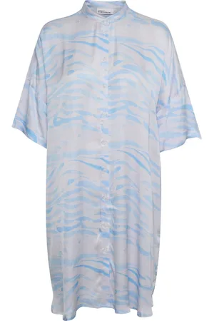 Karen by Simonsen Kjole, Dame, Flerfarvet, L, Uld, Ineskb Long Shirt Bluser 10104344 Ocean Wave