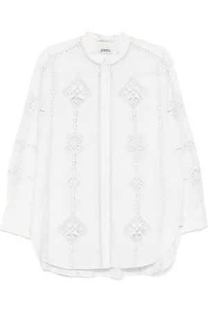 Isabel Marant Bluser & Skjorter, Dame, Hvid, 2XS, Hvid Broderet Skjorte med Lange Ærmer