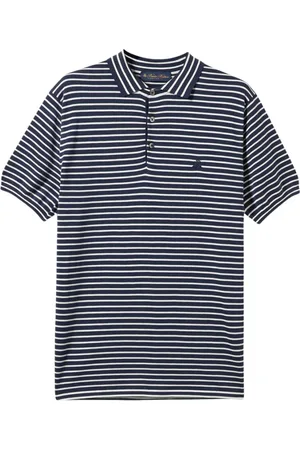 Brooks Brothers Top, Herre, Blå, 3XL, Bomuld, Stribet bomuld-silke-linned strik polo