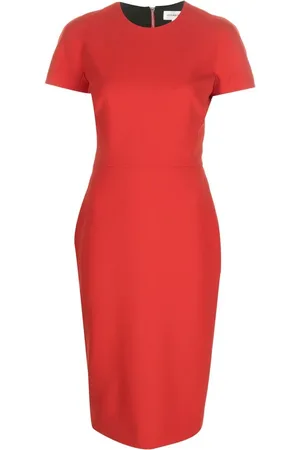 Victoria Beckham Kjole, Dame, Rød, S, Uld, Rød Crepe Rund Hals T-shirt