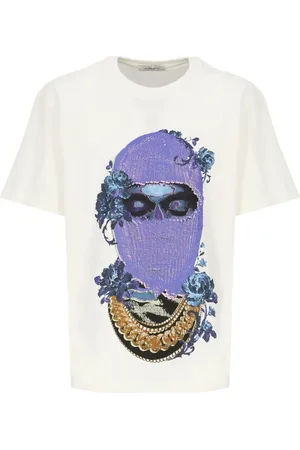 Ih Nom Uh Nit Top, Herre, Hvid, 2XL, Bomuld, Hvid Bomuld T-shirt med Sorte Roser Print