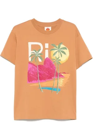 Farm Rio Top, Dame, Flerfarvet, XS, Karamelbrun Logo Print Crew Neck