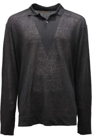 BALLANTYNE Strik, Herre, Sort, XL, Linned, Sort Polo Neck Linned Skjorte