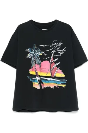 Rhude Top, Herre, Sort, M, Bomuld, Sort T-shirt med Logo Print og Rund Hals