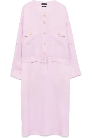 Tom Ford Kjole, Dame, Lyserød, M, Button-Up Kjole med Taljebælte