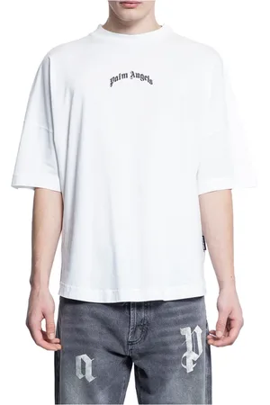 Palm Angels Top, Herre, Hvid, L, Uld, Kurvet Logo T-shirt Off