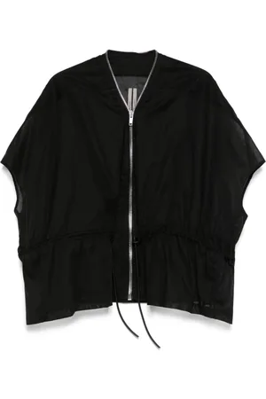 Rick Owens Jakke, Dame, Sort, ONE SIZE, Uld, Sort Jakke med Lynlås og Korte Ærmer