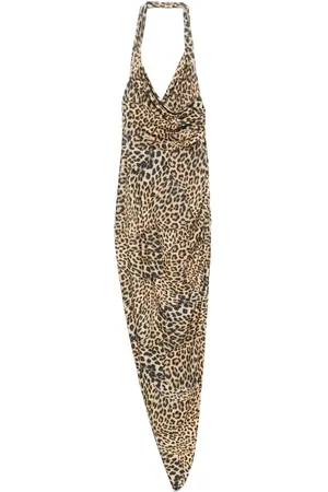 Norma Kamali Kjole, Dame, Flerfarvet, L, Polyester, Pastelgul Cheetah Print Kjole