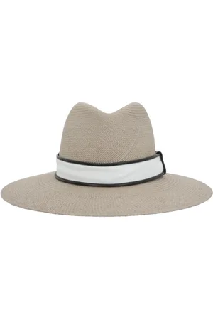 Brunello Cucinelli Tilbehør, Dame, , M, Bomuld, Strå Fedora med Canvas Bånd