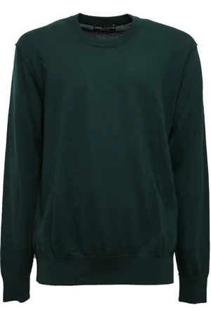 Dolce & Gabbana Strik, Herre, Grøn, 2XL, Uld, Grøn Uld Rundhals Sweater med Udvendig Syning
