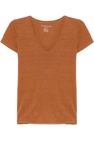 Majestic Top, Dame, Brun, M, Brun V-hals T-shirt Korte Ærmer