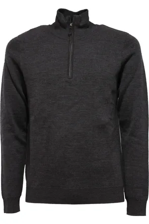 Paolo Pecora Strik, Herre, Grå, S, Bomuld, Grå Uld/Bomuld Sweater Halv Zip