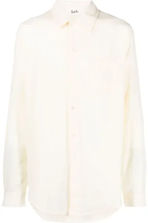 Séfr Skjorte, Herre, , L, Bomuld, Leo Camp-Krave Off-White Bomuld Skjorte