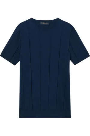 Brooks Brothers Strik, Herre, Blå, M, Bomuld, Høj-Twist Bomuld Ribbet T-Shirt