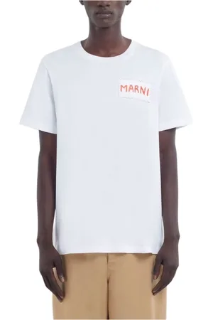 Marni Top, Herre, Hvid, L, Bomuld, Hvid bomulds T-shirt med logo print