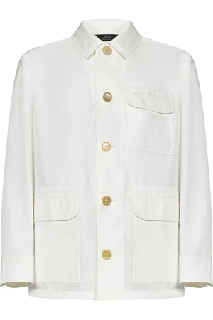 BRIONI Skjorte, Herre, Hvid, L, Hvid Silke Seersucker Overshirt