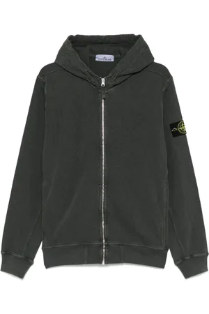 Stone Island Sweathshirts & Hoodies, Herre, Grå, L, Bomuld, Grå Sweater med Lynlås og Hætte